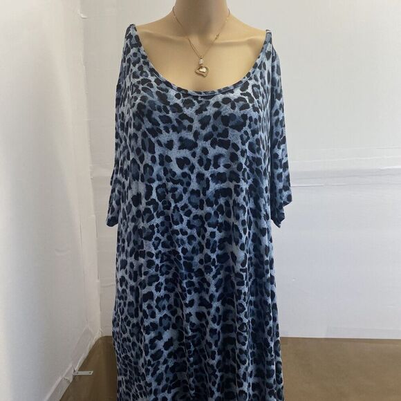 Jollie Lovin Woman's Short Sleeve Swing Dress Size 5X Leopard Print Blue Pockets - Picture 14 of 16